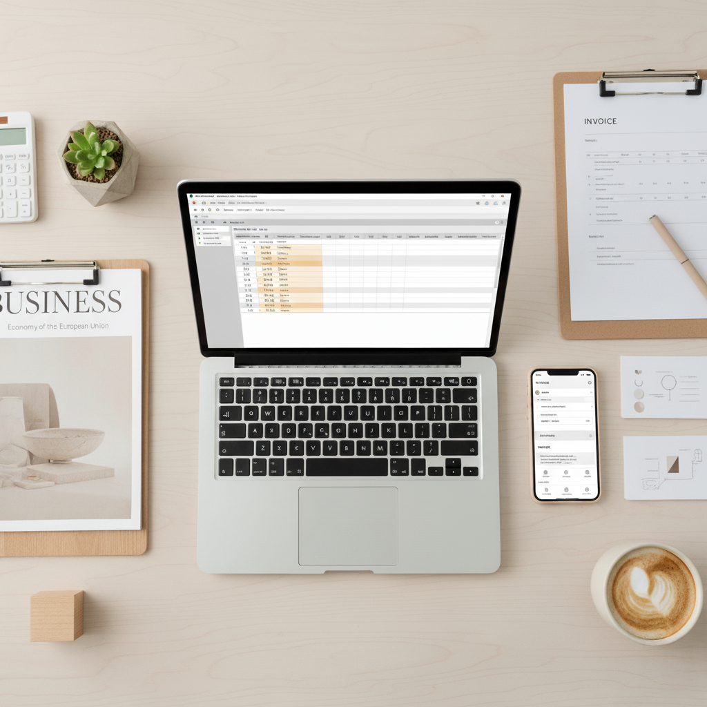 Workspace setup with laptop and organization tools